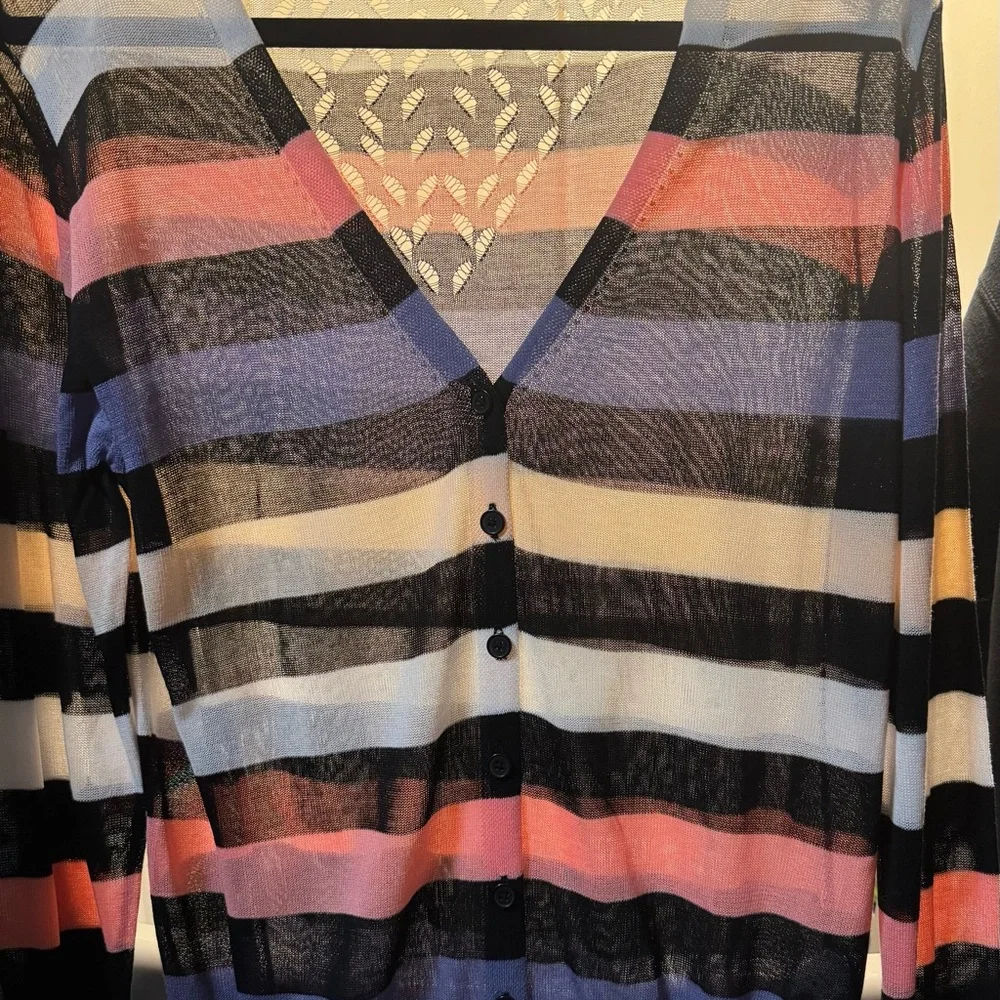 LuLaRoe Black and Pink Striped Cardigan - Picture 1 of 4
